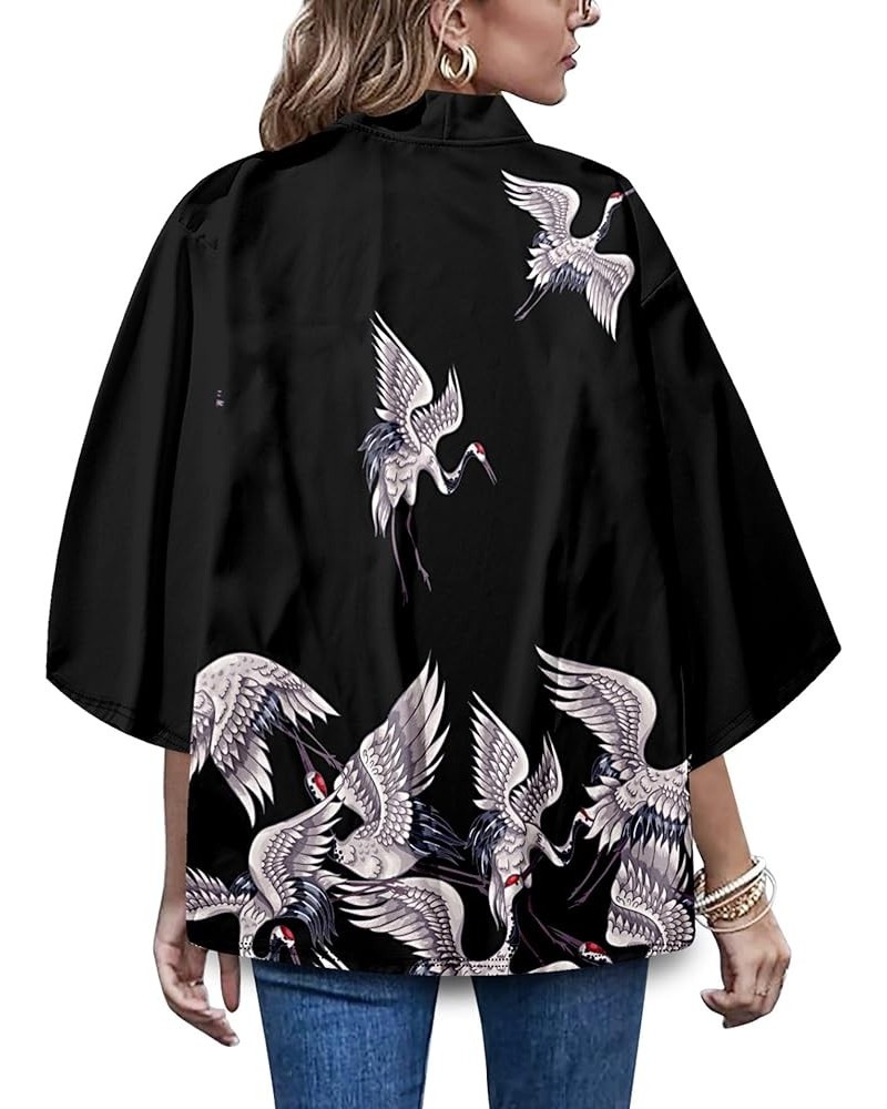 Women's 3/4 Sleeve Floral Print Loose fit Floral Print Shawl Kimono Cover up 24471 Black $10.24 Sweaters