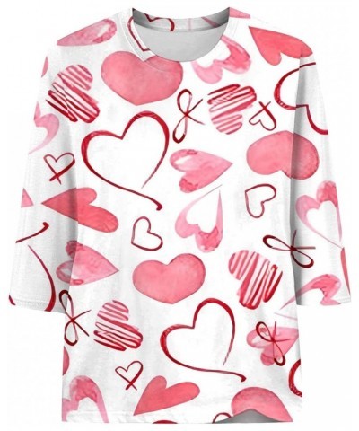 Valentine Day Shirt for Women 3/4 Sleeve Cute Love Hearts Graphic Tees Casual Fashion Tops Blouse 022-watermelon Red $8.24 Ac...