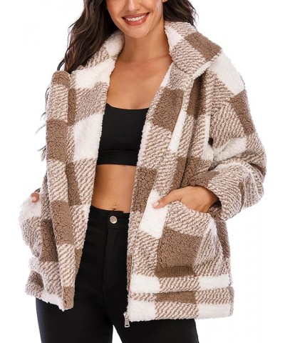 Women's Faux Fur Jacket Shaggy Jacket Winter Fleece Coat Outwear Shaggy Shearling Jacket Camel Plaid $17.33 Coats