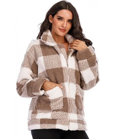 Women's Faux Fur Jacket Shaggy Jacket Winter Fleece Coat Outwear Shaggy Shearling Jacket Camel Plaid $17.33 Coats