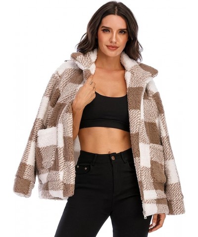 Women's Faux Fur Jacket Shaggy Jacket Winter Fleece Coat Outwear Shaggy Shearling Jacket Camel Plaid $17.33 Coats