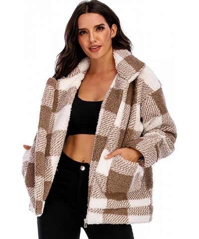 Women's Faux Fur Jacket Shaggy Jacket Winter Fleece Coat Outwear Shaggy Shearling Jacket Camel Plaid $17.33 Coats