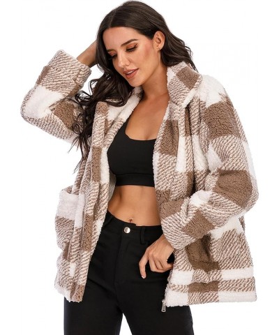 Women's Faux Fur Jacket Shaggy Jacket Winter Fleece Coat Outwear Shaggy Shearling Jacket Camel Plaid $17.33 Coats