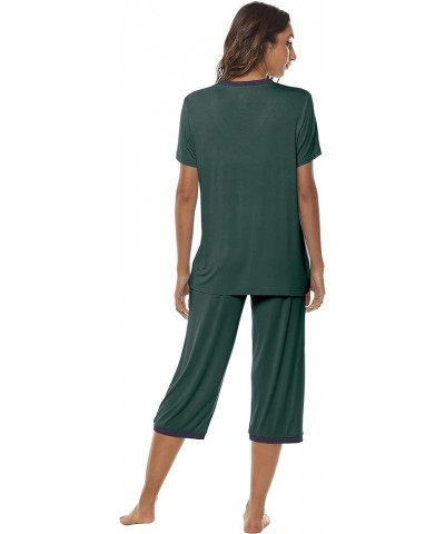 Women's Pajama Set Cotton Lounge Set V Neck Sleepwear Capri Pajama Pants Pjs Nightwear Short Top Green $18.00 Sleep & Lounge