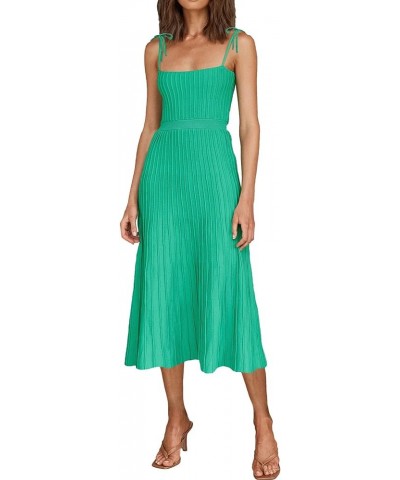 Womens Ribbed Knit Summer Maxi Dresses Tie Straps Square Neck Party Long Dress Green $23.10 Dresses