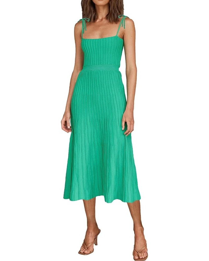 Womens Ribbed Knit Summer Maxi Dresses Tie Straps Square Neck Party Long Dress Green $23.10 Dresses