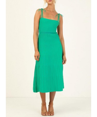 Womens Ribbed Knit Summer Maxi Dresses Tie Straps Square Neck Party Long Dress Green $23.10 Dresses