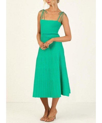 Womens Ribbed Knit Summer Maxi Dresses Tie Straps Square Neck Party Long Dress Green $23.10 Dresses