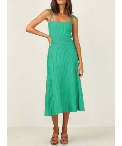 Womens Ribbed Knit Summer Maxi Dresses Tie Straps Square Neck Party Long Dress Green $23.10 Dresses