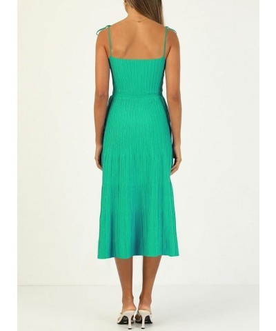 Womens Ribbed Knit Summer Maxi Dresses Tie Straps Square Neck Party Long Dress Green $23.10 Dresses