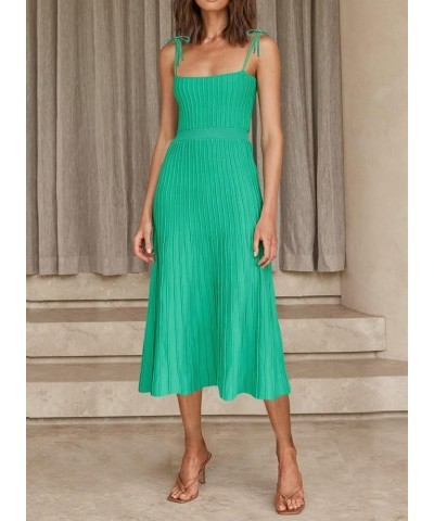 Womens Ribbed Knit Summer Maxi Dresses Tie Straps Square Neck Party Long Dress Green $23.10 Dresses