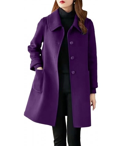 Fall Jackets for Women 2023 Wool Trench Coats for Women Winter Fall Fashion Notch Collar Pea Coats Long Jackets Coats E1-purp...