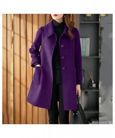 Fall Jackets for Women 2023 Wool Trench Coats for Women Winter Fall Fashion Notch Collar Pea Coats Long Jackets Coats E1-purp...