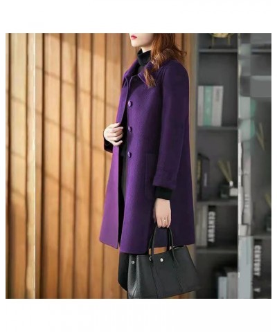 Fall Jackets for Women 2023 Wool Trench Coats for Women Winter Fall Fashion Notch Collar Pea Coats Long Jackets Coats E1-purp...