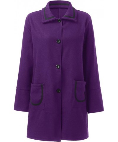 Fall Jackets for Women 2023 Wool Trench Coats for Women Winter Fall Fashion Notch Collar Pea Coats Long Jackets Coats E1-purp...