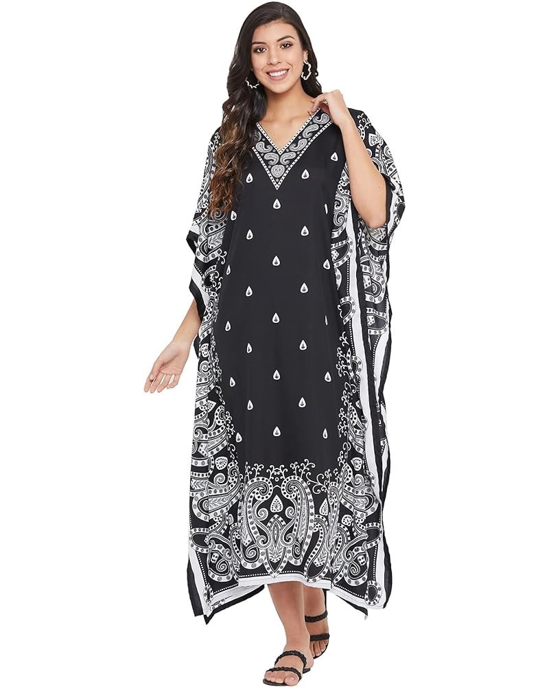 Gypsie Blu Paisley Print Kaftan for Women Polyester Caftan Dress Kimono Sleeve Plus Size Beach Maxi Dresses Black Paisley Kaf...