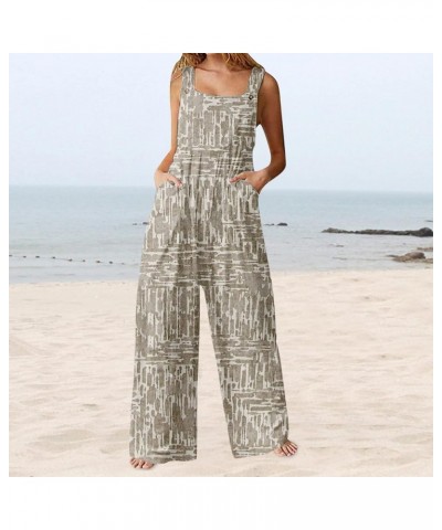 Womens Sexy Sleeveless Jumpsuits Summer Casual Loose Scoop Neck Wide Leg Harem Long Pant Romper Overall with Pockets C01_beig...