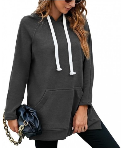 Women's Oversized Sweatshirt Casual Long Sleeve Split Hem Fleece Lined Tunic Hoodie With Pockets Dark Grey $17.59 Hoodies & S...