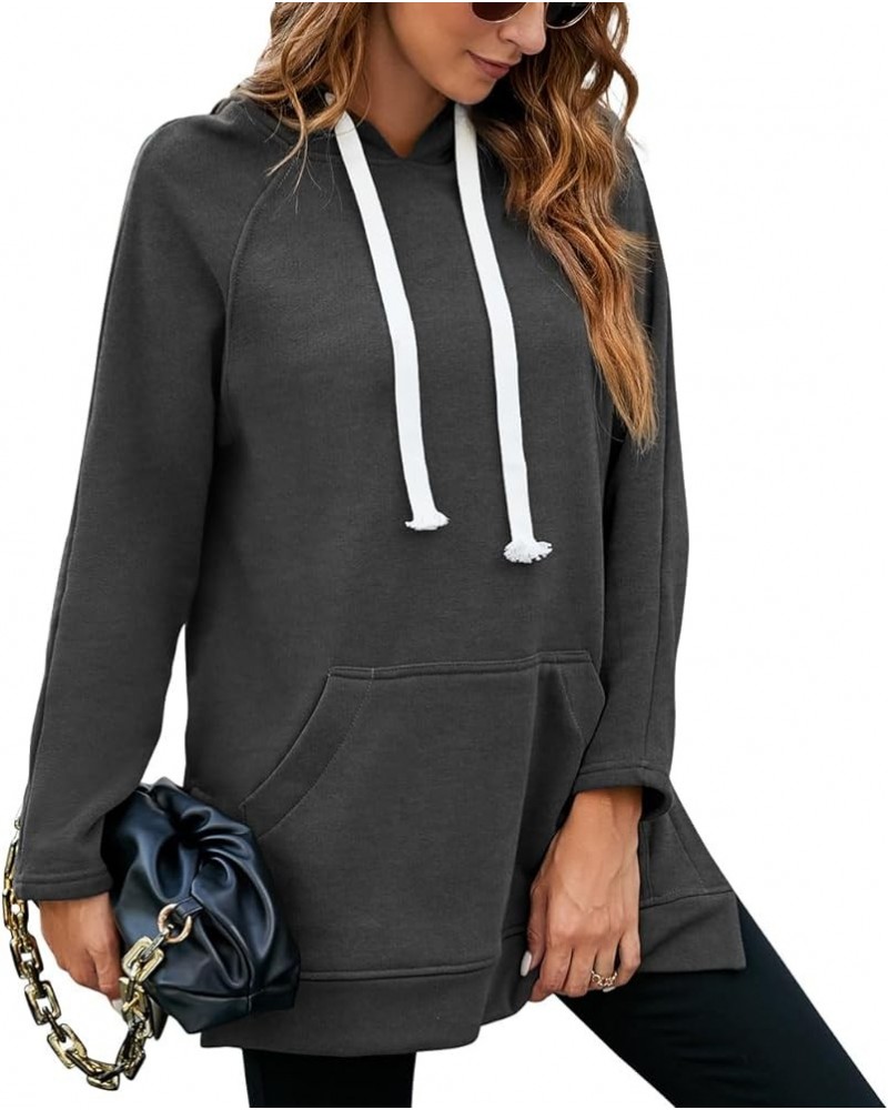 Women's Oversized Sweatshirt Casual Long Sleeve Split Hem Fleece Lined Tunic Hoodie With Pockets Dark Grey $17.59 Hoodies & S...