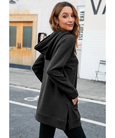 Women's Oversized Sweatshirt Casual Long Sleeve Split Hem Fleece Lined Tunic Hoodie With Pockets Dark Grey $17.59 Hoodies & S...