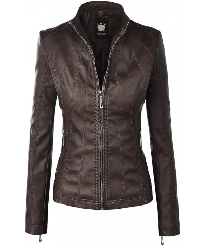 Women's Removable Hooded Faux Leather Jacket Moto Biker Coat Wjc877l_coffee $26.63 Coats