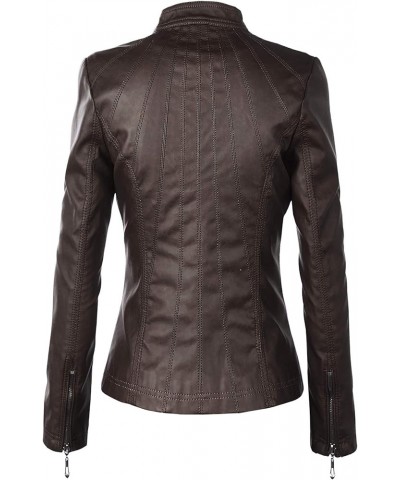 Women's Removable Hooded Faux Leather Jacket Moto Biker Coat Wjc877l_coffee $26.63 Coats