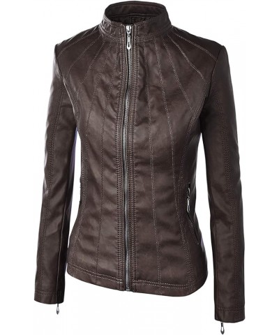 Women's Removable Hooded Faux Leather Jacket Moto Biker Coat Wjc877l_coffee $26.63 Coats