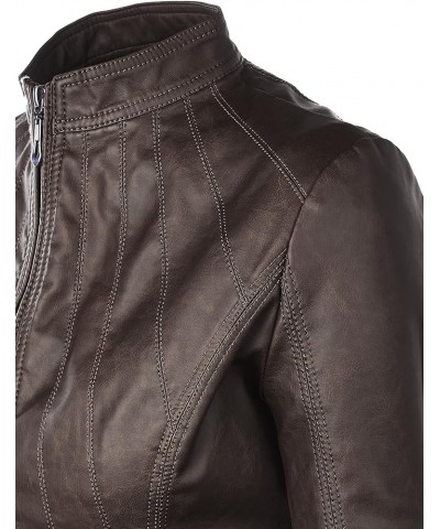 Women's Removable Hooded Faux Leather Jacket Moto Biker Coat Wjc877l_coffee $26.63 Coats