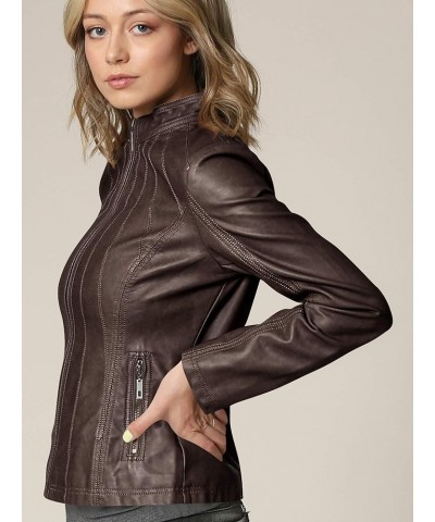 Women's Removable Hooded Faux Leather Jacket Moto Biker Coat Wjc877l_coffee $26.63 Coats