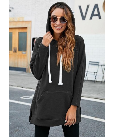 Women's Oversized Sweatshirt Casual Long Sleeve Split Hem Fleece Lined Tunic Hoodie With Pockets Dark Grey $17.59 Hoodies & S...