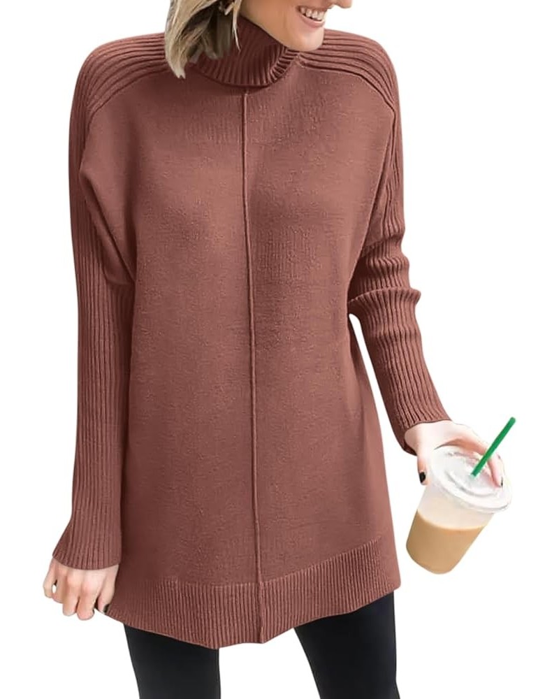 Women's Turtleneck Oversized Sweaters 2023 Trendy Long Sleeve Knit Split Hem Tunic Pullover Tops Coffee $20.70 Sweaters