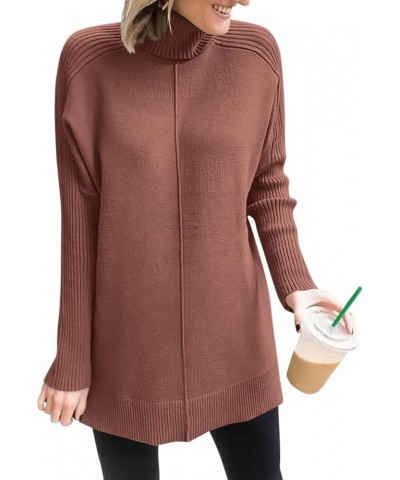 Women's Turtleneck Oversized Sweaters 2023 Trendy Long Sleeve Knit Split Hem Tunic Pullover Tops Coffee $20.70 Sweaters