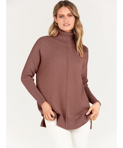 Women's Turtleneck Oversized Sweaters 2023 Trendy Long Sleeve Knit Split Hem Tunic Pullover Tops Coffee $20.70 Sweaters