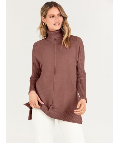 Women's Turtleneck Oversized Sweaters 2023 Trendy Long Sleeve Knit Split Hem Tunic Pullover Tops Coffee $20.70 Sweaters