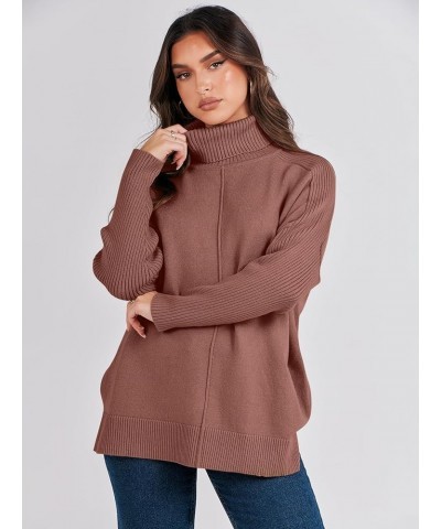 Women's Turtleneck Oversized Sweaters 2023 Trendy Long Sleeve Knit Split Hem Tunic Pullover Tops Coffee $20.70 Sweaters