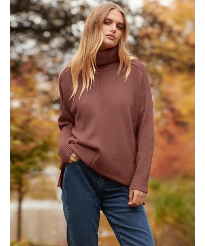 Women's Turtleneck Oversized Sweaters 2023 Trendy Long Sleeve Knit Split Hem Tunic Pullover Tops Coffee $20.70 Sweaters