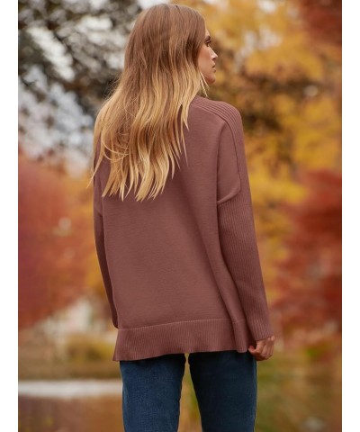 Women's Turtleneck Oversized Sweaters 2023 Trendy Long Sleeve Knit Split Hem Tunic Pullover Tops Coffee $20.70 Sweaters