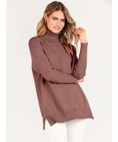 Women's Turtleneck Oversized Sweaters 2023 Trendy Long Sleeve Knit Split Hem Tunic Pullover Tops Coffee $20.70 Sweaters