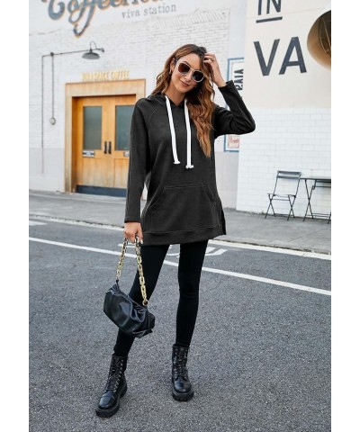 Women's Oversized Sweatshirt Casual Long Sleeve Split Hem Fleece Lined Tunic Hoodie With Pockets Dark Grey $17.59 Hoodies & S...