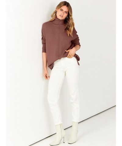 Women's Turtleneck Oversized Sweaters 2023 Trendy Long Sleeve Knit Split Hem Tunic Pullover Tops Coffee $20.70 Sweaters