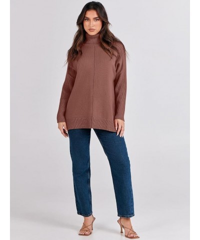 Women's Turtleneck Oversized Sweaters 2023 Trendy Long Sleeve Knit Split Hem Tunic Pullover Tops Coffee $20.70 Sweaters