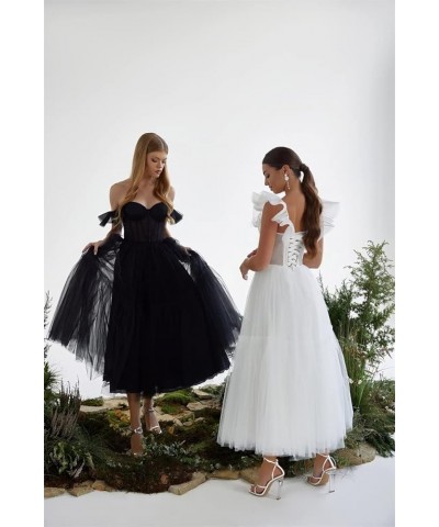 Off Shoulder Tulle Prom Dresses for Women Sweetheart Tea Length A Line Ball Gown Formal Evening Party Dress Hot Pink $29.93 D...