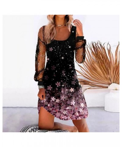 Women's Fall Dresses 2023 Sexy Fashion Printing Square Neck Splicing Mesh Long Sleeve Dress Dresses, S-3XL Pink $9.29 Dresses