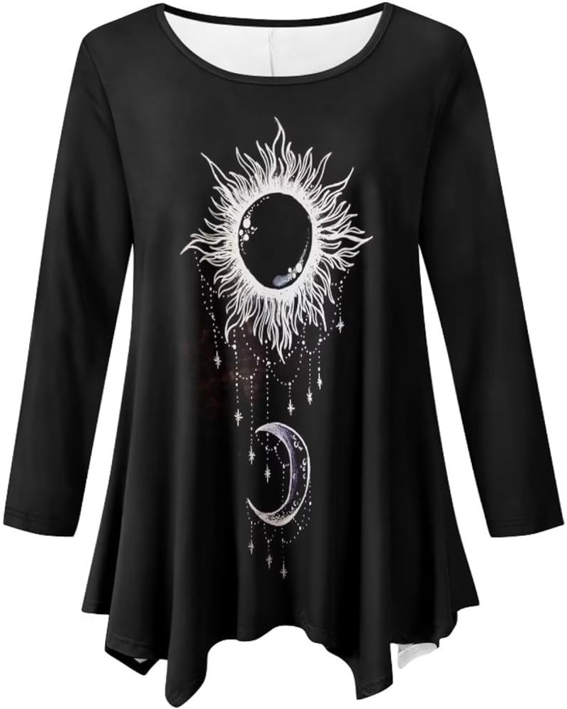 Plus Size Tops for Women Swing Tunic Top Loose Fit Flare T-Shirt Fashion Outfits Y2k Clothes Gothic Sun Moon $14.62 Tops