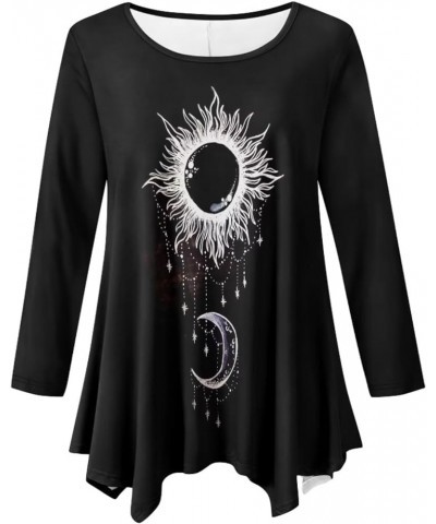 Plus Size Tops for Women Swing Tunic Top Loose Fit Flare T-Shirt Fashion Outfits Y2k Clothes Gothic Sun Moon $14.62 Tops