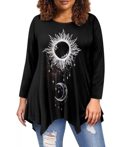 Plus Size Tops for Women Swing Tunic Top Loose Fit Flare T-Shirt Fashion Outfits Y2k Clothes Gothic Sun Moon $14.62 Tops