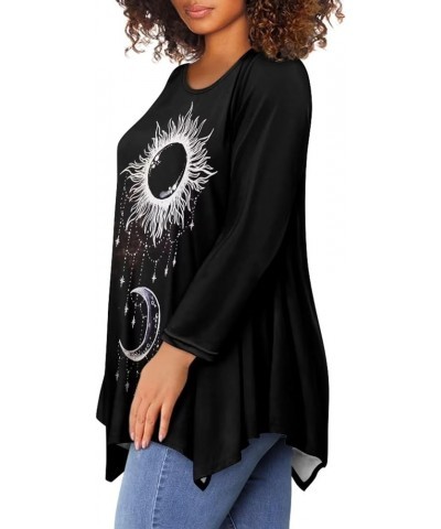 Plus Size Tops for Women Swing Tunic Top Loose Fit Flare T-Shirt Fashion Outfits Y2k Clothes Gothic Sun Moon $14.62 Tops