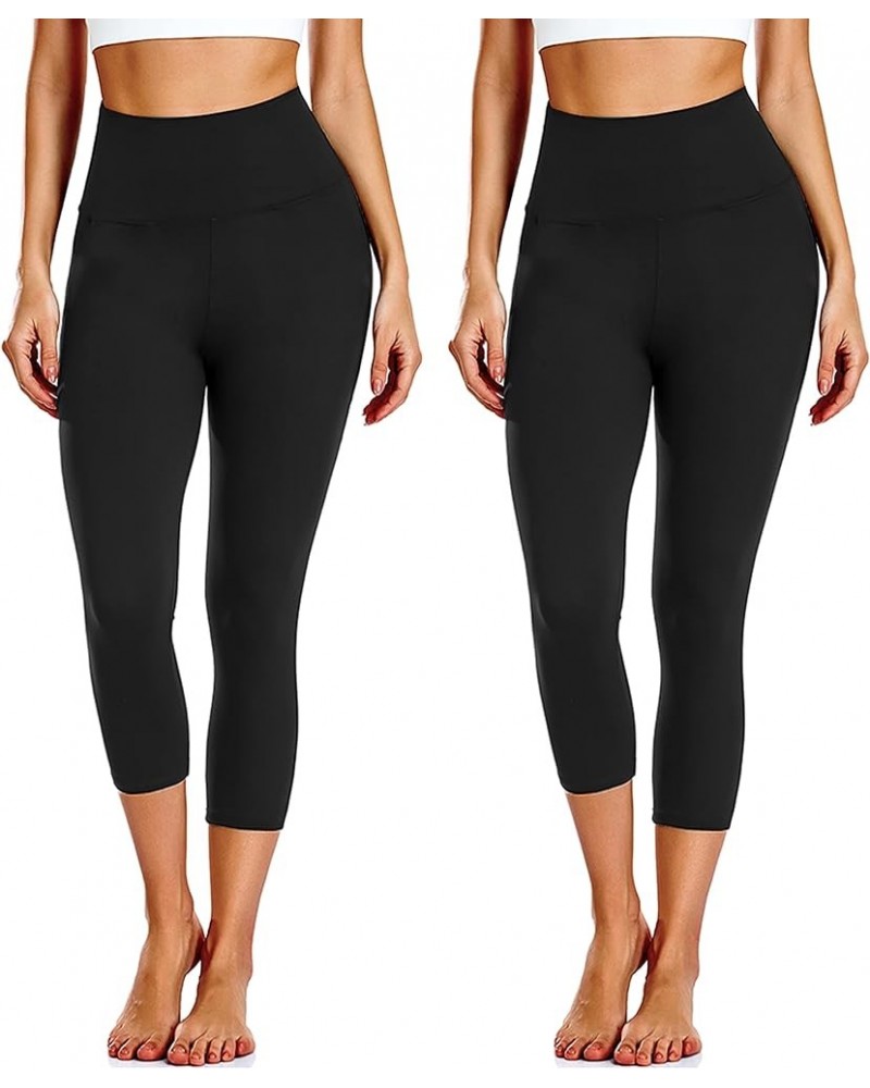 Soft Leggings for Women - High Waisted Tummy Control No See Through Workout Yoga Pants Z1-black,black(2 Pack Capri) Large-X-L...