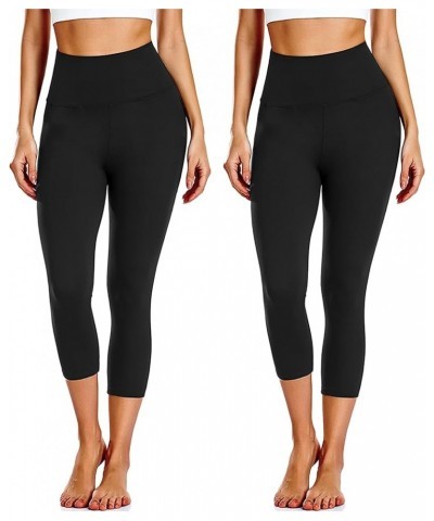 Soft Leggings for Women - High Waisted Tummy Control No See Through Workout Yoga Pants Z1-black,black(2 Pack Capri) Large-X-L...