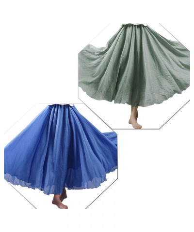 Women Bohemian Cotton Linen Double Layer Elastic Waist Long Maxi Skirt Denim Blue+light Green $31.91 Skirts